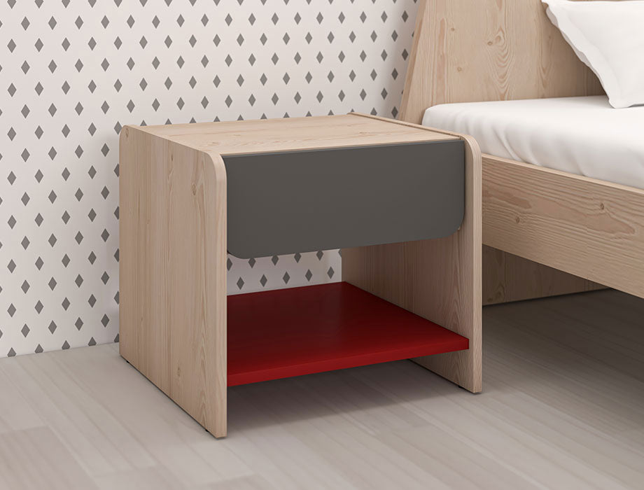 Wilson Bedside Table (Red & Pine Grey)