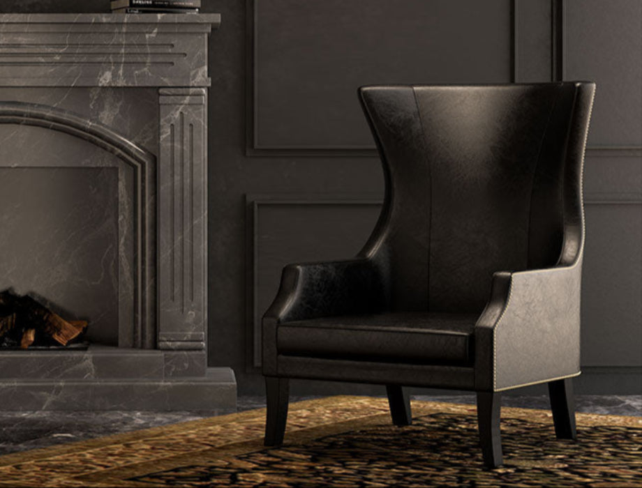 Omni Wing Bedroom Sofa Chair in Black Leatherette