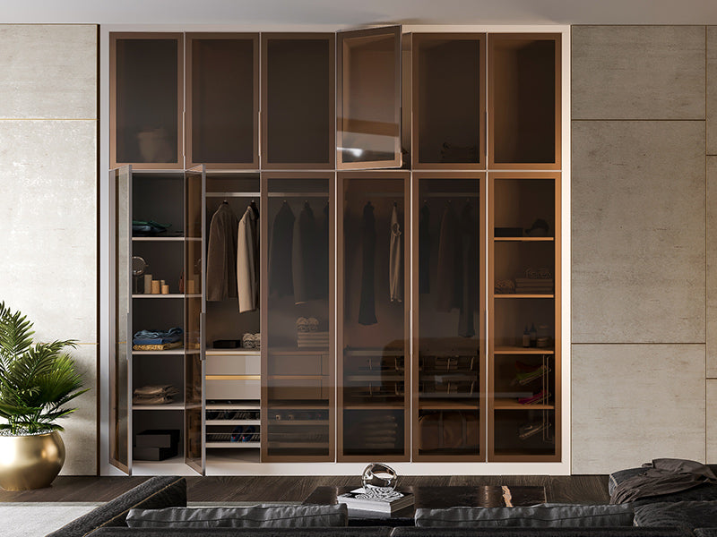 big wardrobe with glass front shutters