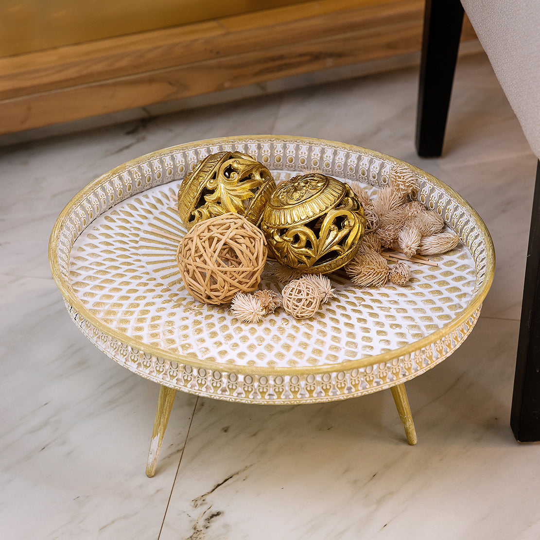 Moroccan Metal Tray in Gold Color