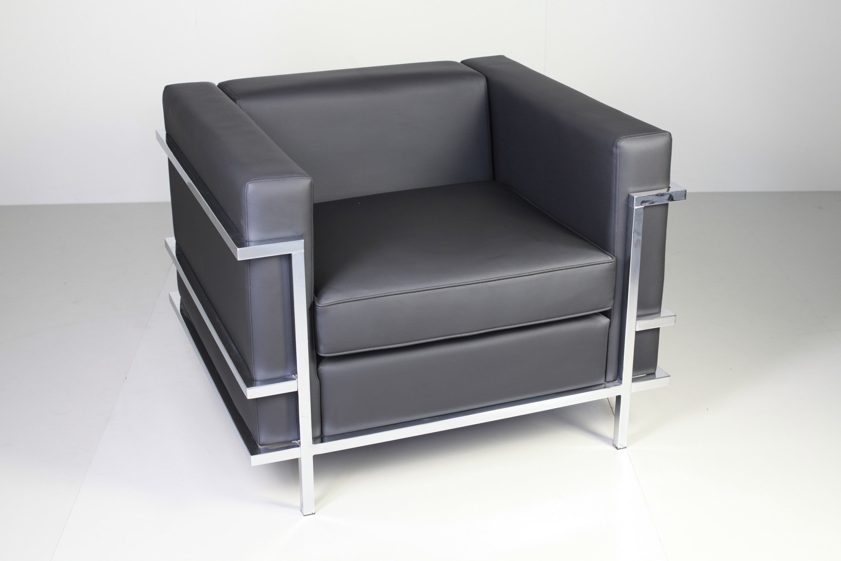 Space Sofa 1 Seater Black Leatherette Upholstered With Chrome Finish Metal Base